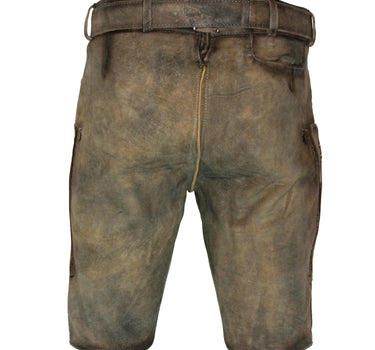 MADDOX Kurze Herren Lederhose "Zugersee" mit Gürtel | Antik R. Sahara