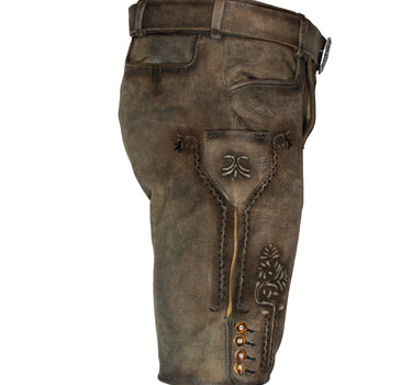 MADDOX Kurze Herren Lederhose "Zugersee" mit Gürtel | Antik R. Sahara