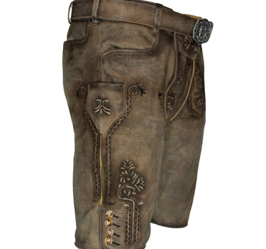 MADDOX Kurze Herren Lederhose "Zugersee" mit Gürtel | Antik R. Sahara