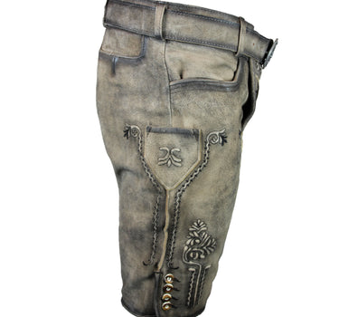 MADDOX Kurze Herren Lederhose "Zugersee" mit Gürtel | Antik R. Zement