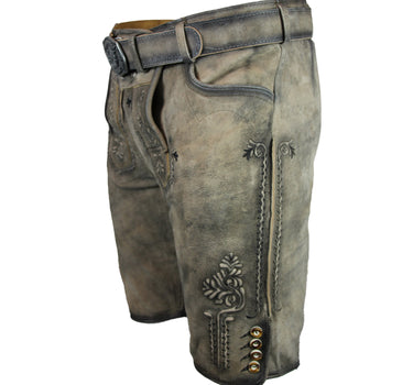 MADDOX Kurze Herren Lederhose "Zugersee" mit Gürtel | Antik R. Zement