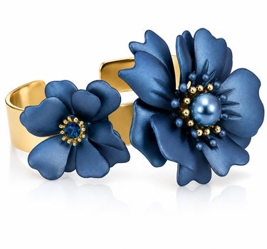 LUISIA® Armreif Armspange "Nelia" mit Blumen - 16 Karat vergoldet | Dunkelblau