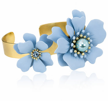 LUISIA® Armreif Armspange "Nelia" mit Blumen - 16 Karat vergoldet | Hellblau