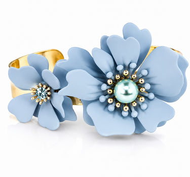 LUISIA® Armreif Armspange "Nelia" mit Blumen - 16 Karat vergoldet | Hellblau
