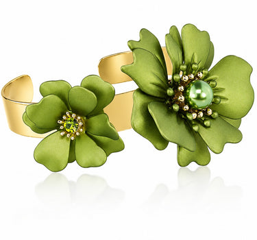 LUISIA® Armreif Armspange "Nelia" mit Blumen - 16 Karat vergoldet | Olivgrün