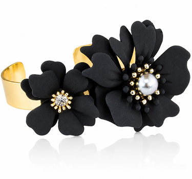 LUISIA® Armreif Armspange "Nelia" mit Blumen - 16 Karat vergoldet | Schwarz