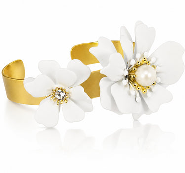 LUISIA® Armreif Armspange "Nelia" mit Blumen - 16 Karat vergoldet | Weiß