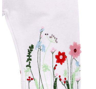 BONDI Capri Leggings "Blumenwiese" mit Stickerei 86627 - Weiß / Bunt | Baby Kinder Sommerhose