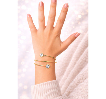 LUISIA® Spiral Armreif "Fjella" mit zwei Premium Kristallen - Silber / Black Diamond