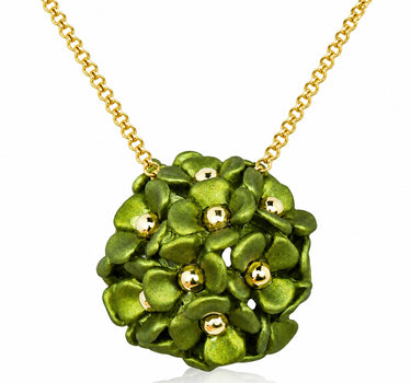 LUISIA® Halskette "Mia" mit Blüten Kugel - 16 Karat vergoldet | Olivgrün