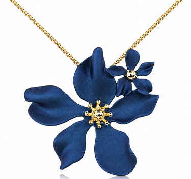 LUISIA® Halskette "Nelia" mit Blumen - 16 Karat vergoldet | Dunkelblau