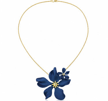 LUISIA® Halskette "Nelia" mit Blumen - 16 Karat vergoldet | Dunkelblau