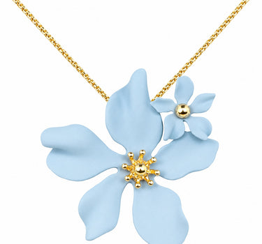 LUISIA® Halskette "Nelia" mit Blumen - 16 Karat vergoldet | Hellblau