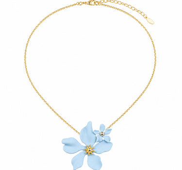 LUISIA® Halskette "Nelia" mit Blumen - 16 Karat vergoldet | Hellblau