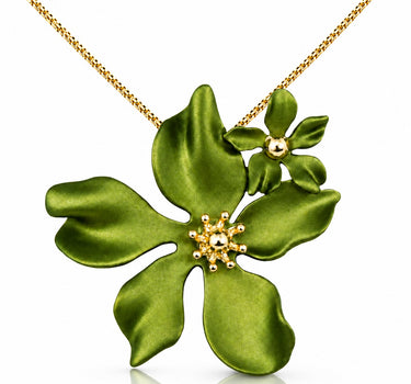 LUISIA® Halskette "Nelia" mit Blumen - 16 Karat vergoldet | Olivgrün