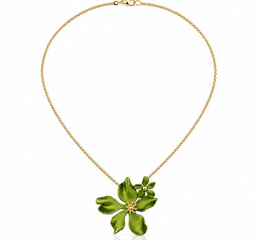 LUISIA® Halskette "Nelia" mit Blumen - 16 Karat vergoldet | Olivgrün