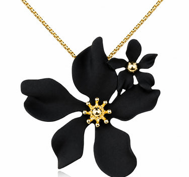 LUISIA® Halskette "Nelia" mit Blumen - 16 Karat vergoldet | Schwarz