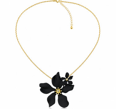 LUISIA® Halskette "Nelia" mit Blumen - 16 Karat vergoldet | Schwarz