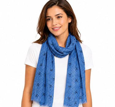 Trachten Halstuch Schal Kariert mit Hirschmotiv 185 x 70 cm | Jeansblau