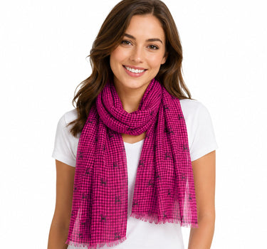 Trachten Halstuch Schal Kariert mit Hirschmotiv 185 x 70 cm | Pink
