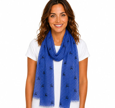 Trachten Halstuch Schal Kariert mit Hirschmotiv 185 x 70 cm | Royalblau