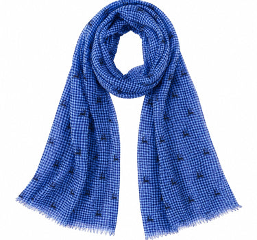 Trachten Halstuch Schal Kariert mit Hirschmotiv 185 x 70 cm | Royalblau