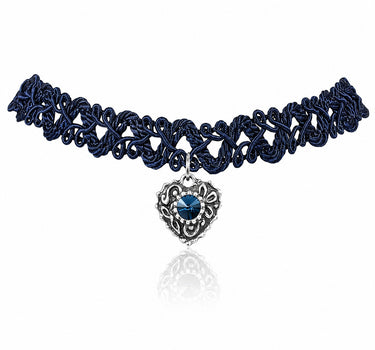 LUISIA® Spitzen Kropfband "Malina" mit Herzanhänger | Dunkelblau