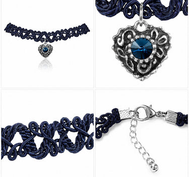LUISIA® Spitzen Kropfband "Malina" mit Herzanhänger | Dunkelblau