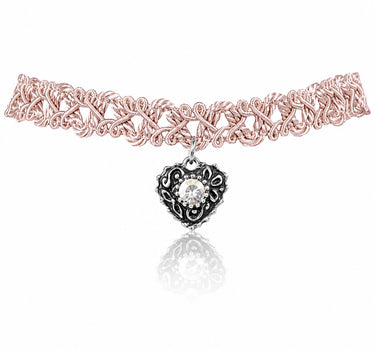 LUISIA® Spitzen Kropfband "Malina" mit Herzanhänger | Rosé