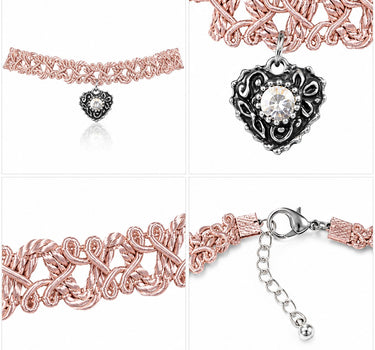 LUISIA® Spitzen Kropfband "Malina" mit Herzanhänger | Rosé