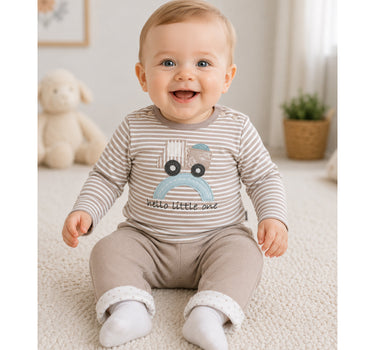 BONDI Baby Langarmshirt "Lastwagen" 93987 | stripe cappuccino white