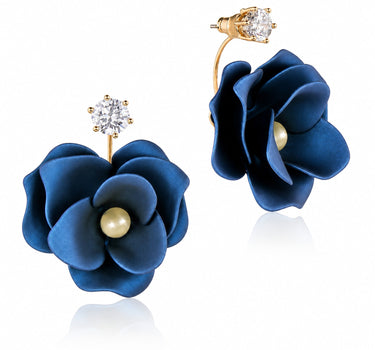 LUISIA Front Back Ohrringe Jarla mit Blumen - 16 Karat vergoldet Dunkelblau