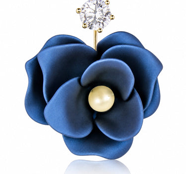 LUISIA Front Back Ohrringe Jarla mit Blumen - 16 Karat vergoldet Dunkelblau