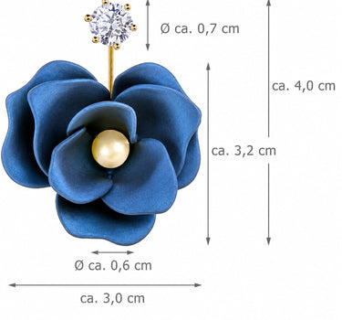 LUISIA Front Back Ohrringe Jarla mit Blumen - 16 Karat vergoldet Dunkelblau