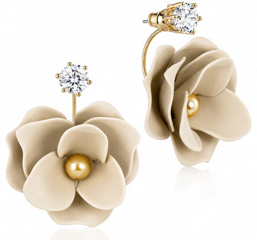 LUISIA Front Back Ohrringe Jarla mit Blumen - 16 Karat vergoldet Sand