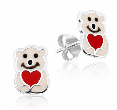 LUISIA® Ohrstecker "Eisbär" mit rotem Herz - E-14672 | 925 Sterling Silber