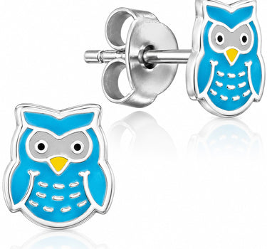 LUISIA® Ohrstecker "Eule" | Hellblau - 925 Sterling Silber