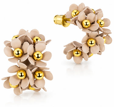 LUISIA® Halb Creolen Ohrstecker "Mia" mit Blüten | Altrosa