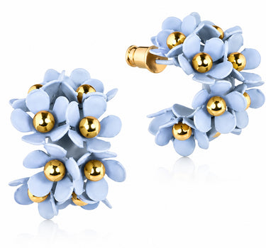 LUISIA® Halb Creolen Ohrstecker "Mia" mit Blüten | Hellblau