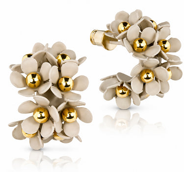 LUISIA® Halb Creolen Ohrstecker "Mia" mit Blüten | Sand