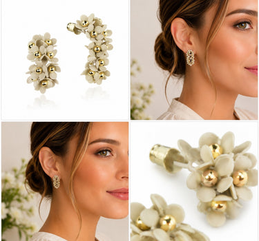 LUISIA® Halb Creolen Ohrstecker "Mia" mit Blüten | Sand