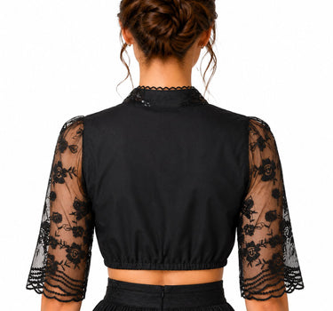 Dirndlbluse für Damen mit Spitze und Pailletten | Schwarz