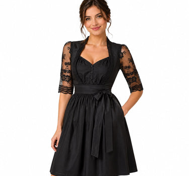 Dirndlbluse für Damen mit Spitze und Pailletten | Schwarz