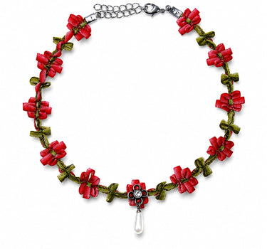 LUISIA® Stoffblütencollier "Seraphine" Kropfband mit Perle 48364 | Rot