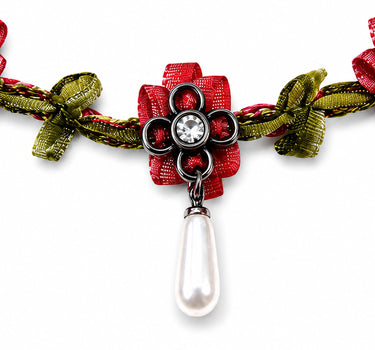 LUISIA® Stoffblütencollier "Seraphine" Kropfband mit Perle 48364 | Rot