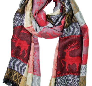 Halstuch Schal mit Hirsch Stickereien - Rot