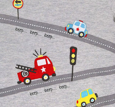 BONDI Baby Jungen T-Shirt "Traffic" 91480 - Grau/Rot | Kinder Kurzarmshirt Auto Feuerwehr