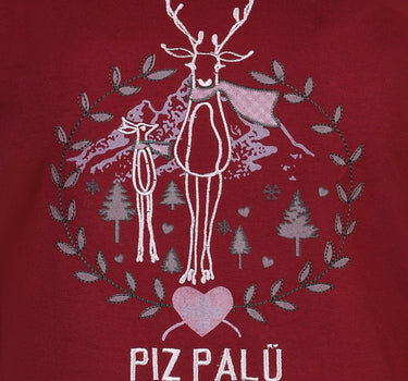 Piz Palü Damen Langarmshirt "Gerach" mit  Hirsch Stickerei  | 010025 - Dunkelrot