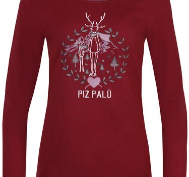 Piz Palü Damen Langarmshirt "Gerach" mit  Hirsch Stickerei  | 010025 - Dunkelrot