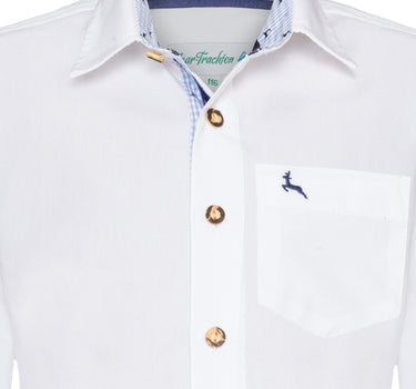 Isar-Trachten Kinder Trachtenhemd "Luis" Hirschmotiv 48202 | Weiß Blau